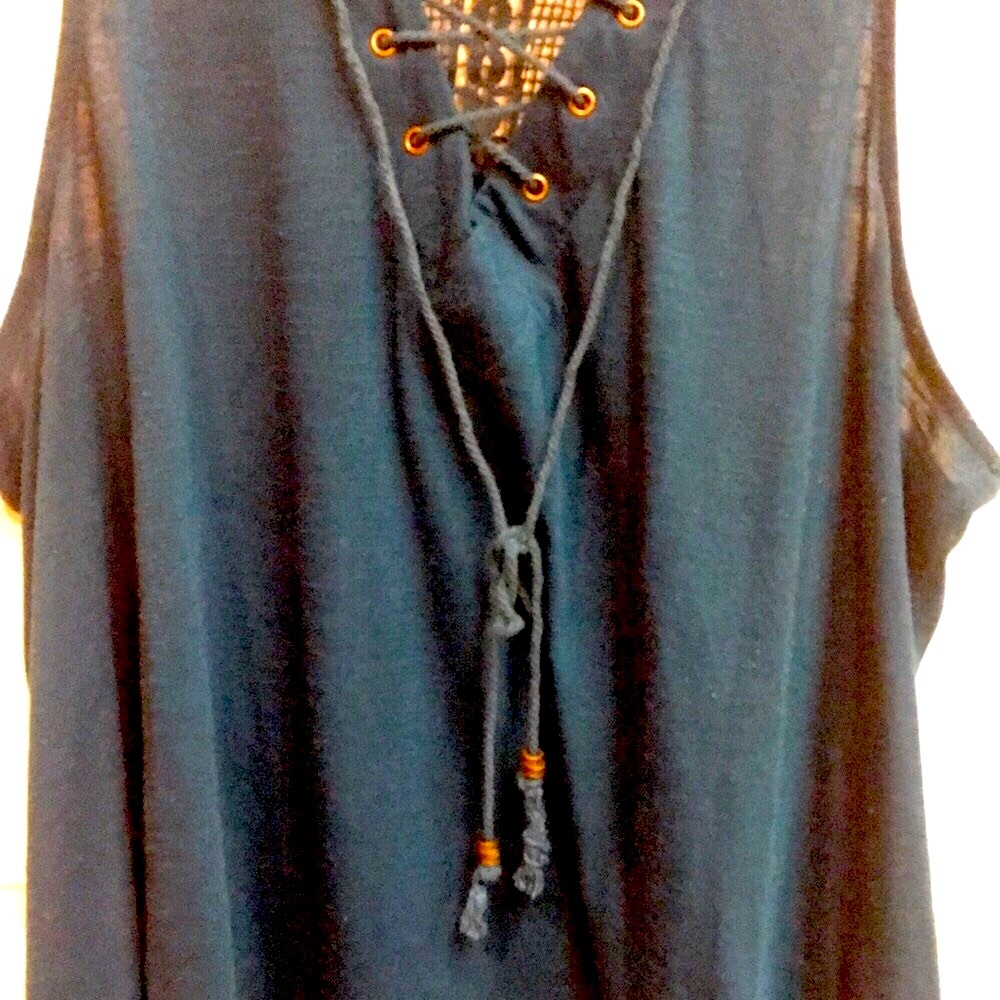 Teal Crochet Lace-Up Top - Picture 4 of 12